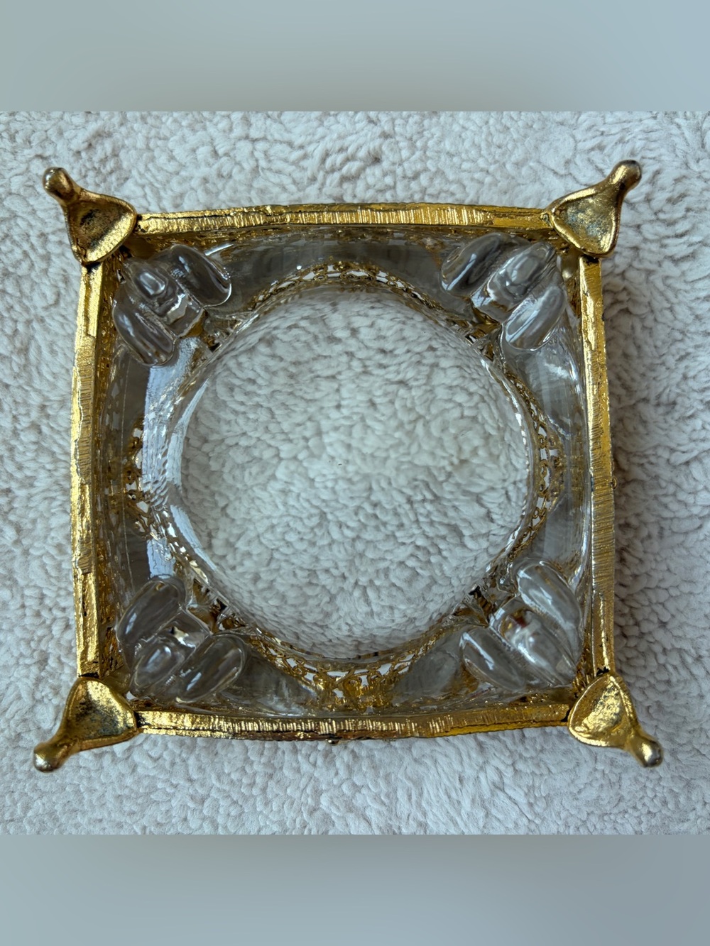 Vintage Ashtray With Gold Tone Ormolu Filigree Footed Stand Hollywood Regency - Picture 5 of 11